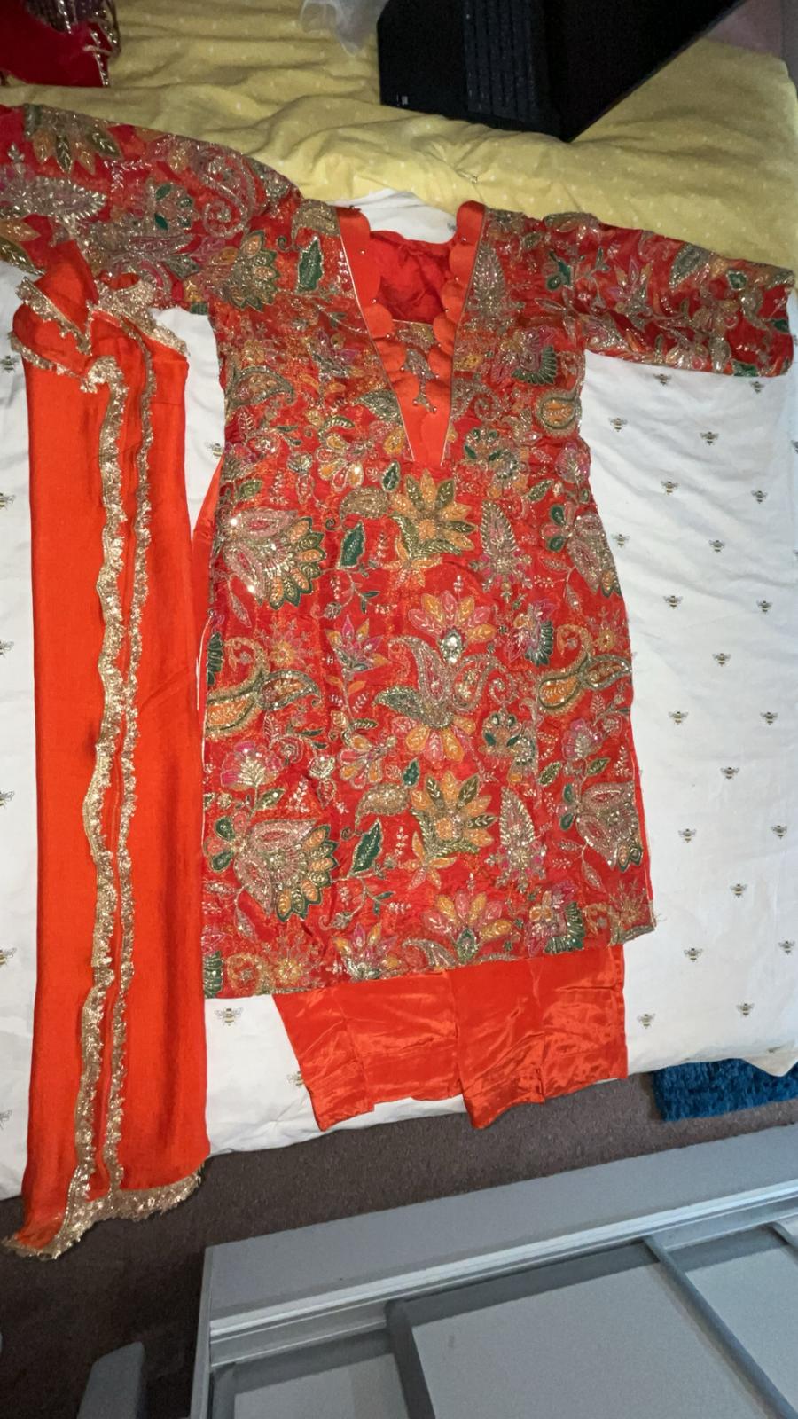 Embroidered Punjabi Suit – Orange & Gold